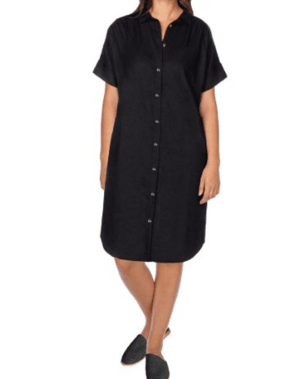 Well Worn Women’s Linen Rayon Blend Casual Pockets Dress Black Sz M